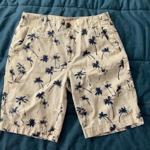 Men Palm Tree Shorts Size S 30 Waist Ivory White  Blue W30 Tropical Beach